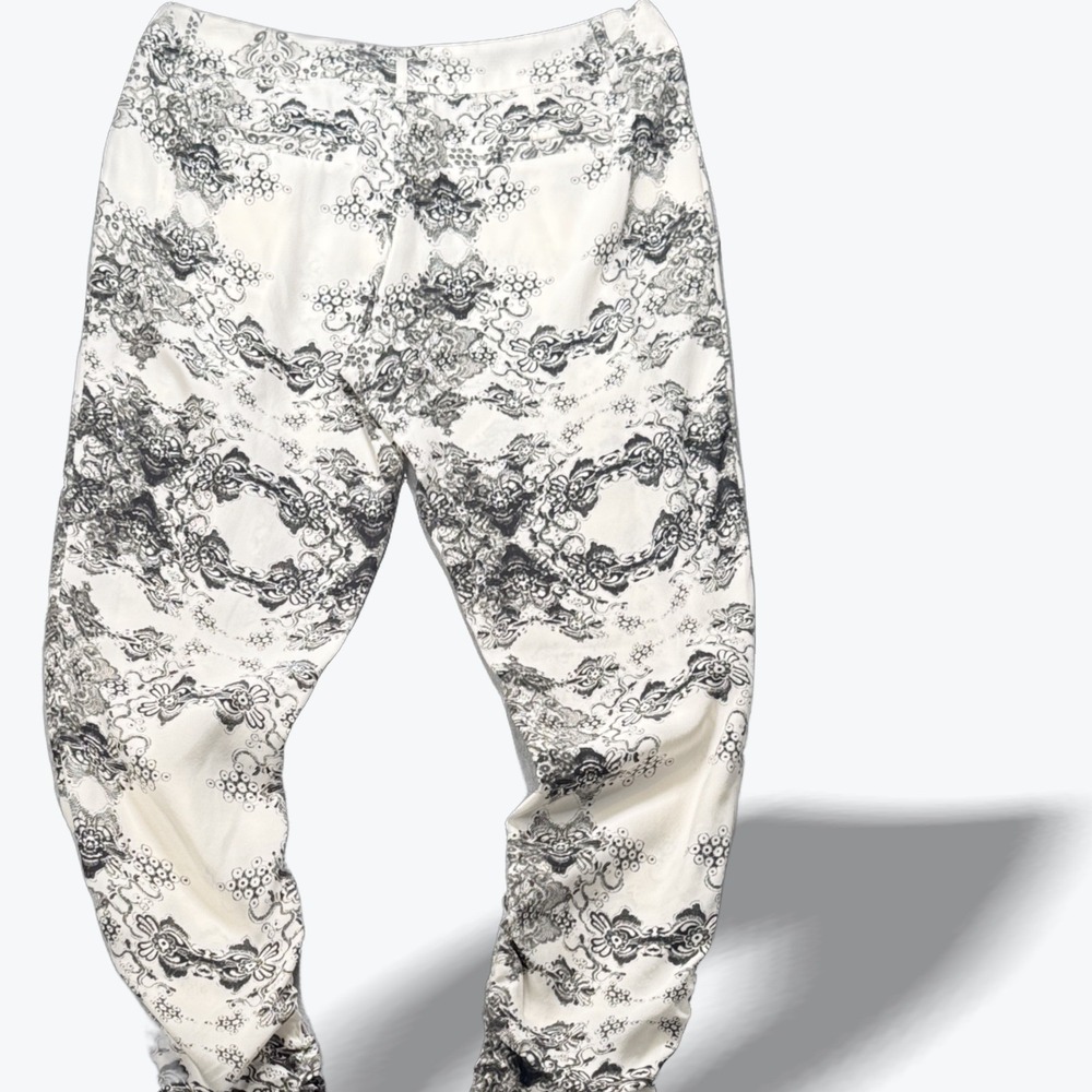 Parker Ruched Ankle‎ Jogger Pants Silk Black White Damask Floral Flowy Size 0